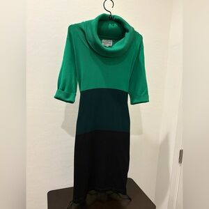 Green and Black Colorblock Sweater Dress